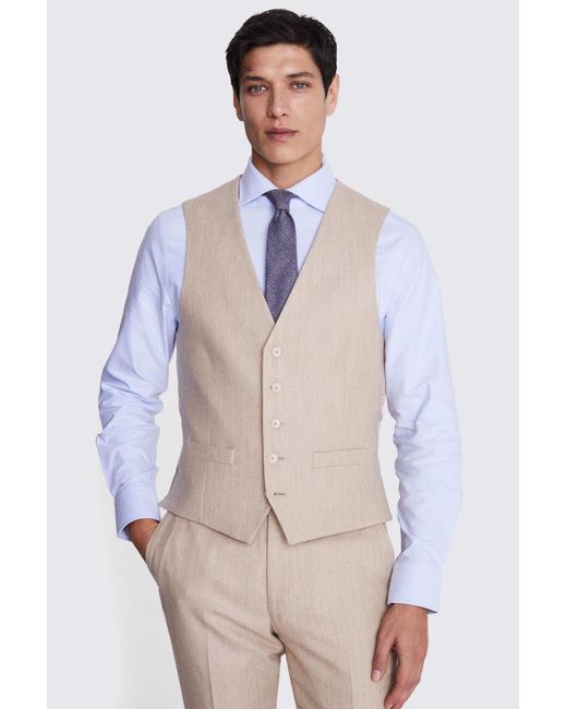 Moss Bros Natural Tailored Fit Camel Twill Waistcoat for men
