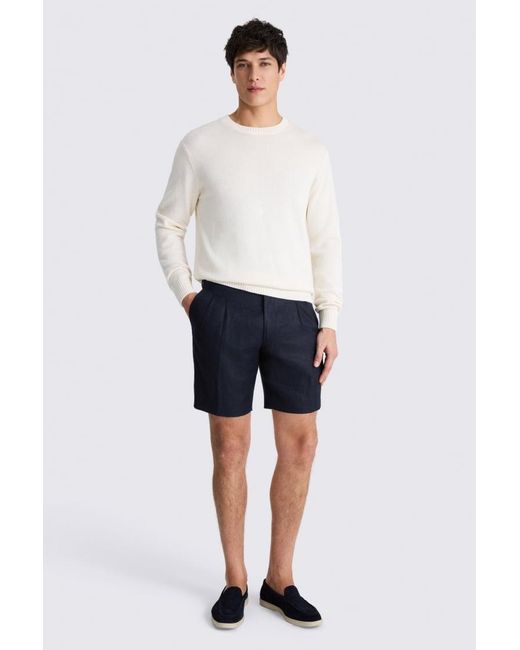 Moss Bros Blue Linen-Blend Pleated Shorts for men