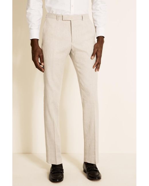 Moss Bros Natural Slim Fit Linen Trousers for men