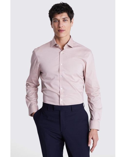 Moss Bros Pink Slim Fit Dusty Stretch Shirt for men