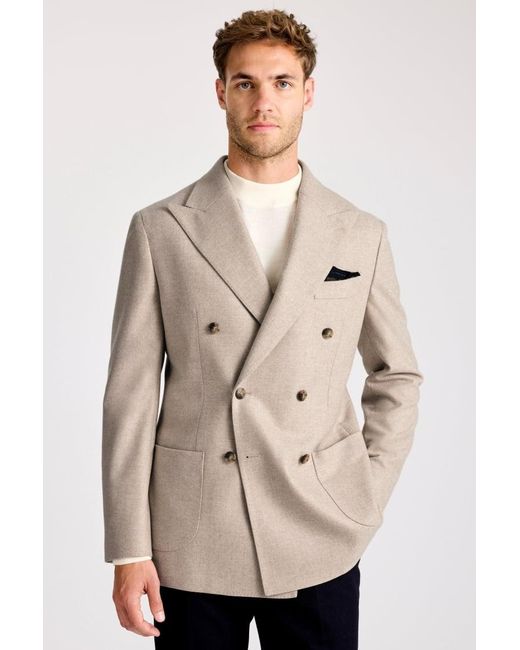 E thomas Natural Italian Tailored Fit Oatmeal Jacket for men