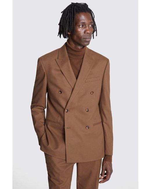 Moss Bros Brown Slim Fit Copper Flannel Suit Jacket for men