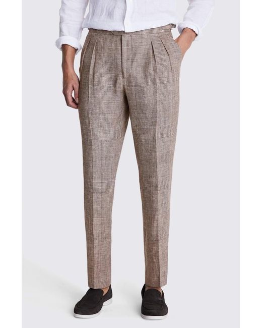 Moss Bros Gray Slim Fit Check Linen Trousers for men