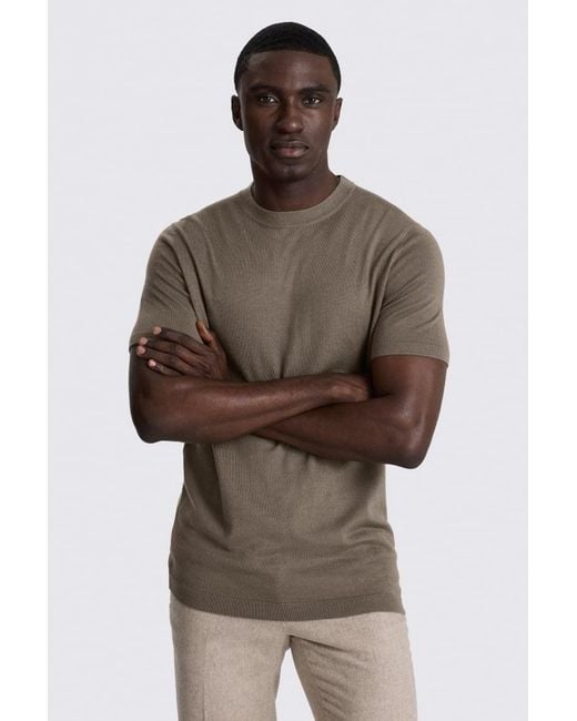 Moss Bros Brown Dark Taupe Merino T-Shirt for men