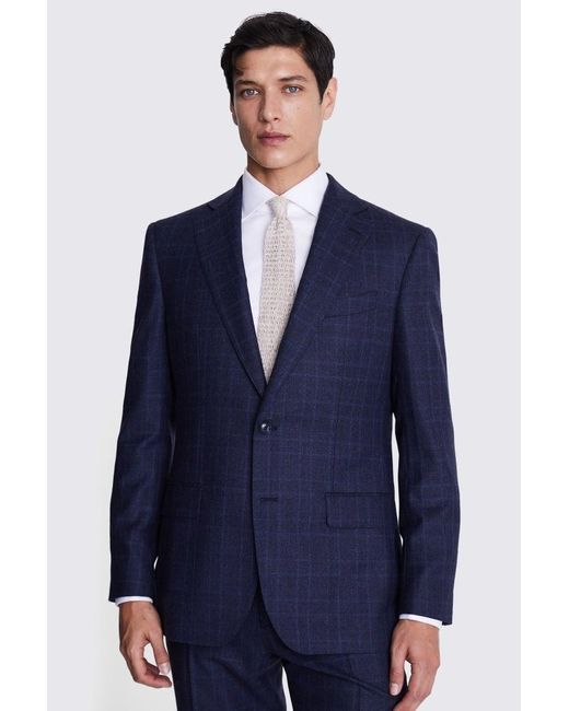 Moss Bros Blue Regular Fit Check Suit Jacket for men