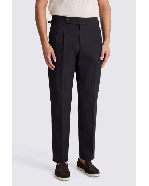 Moss Bros Blue Cotton Pleated Trousers for men