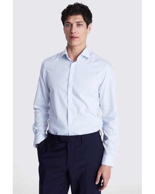 Moss Bros White Slim Fit Light Stripe Twill Non-Iron Shirt for men