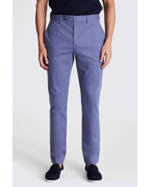 Moss Bros Blue Slim Fit Stretch Chinos for men