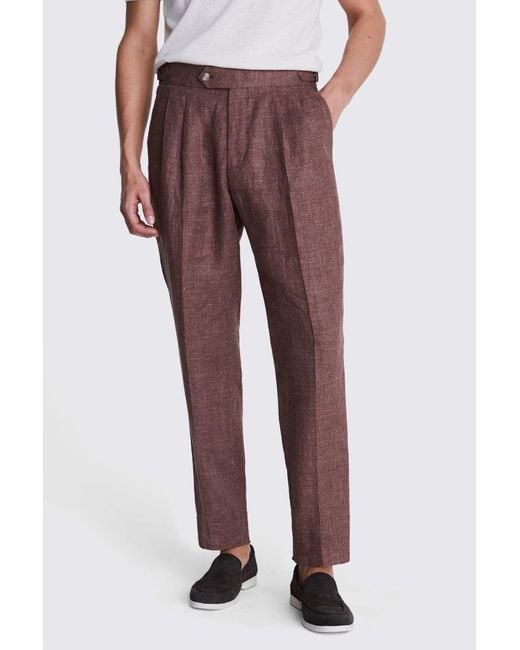 Moss Bros Red Copper Linen Pleated Trousers for men