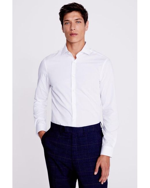 Moss Bros White Slim Fit Easy Care Shirt for men