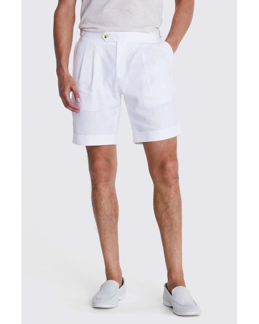 Moss Bros White Matte Linen Shorts for men