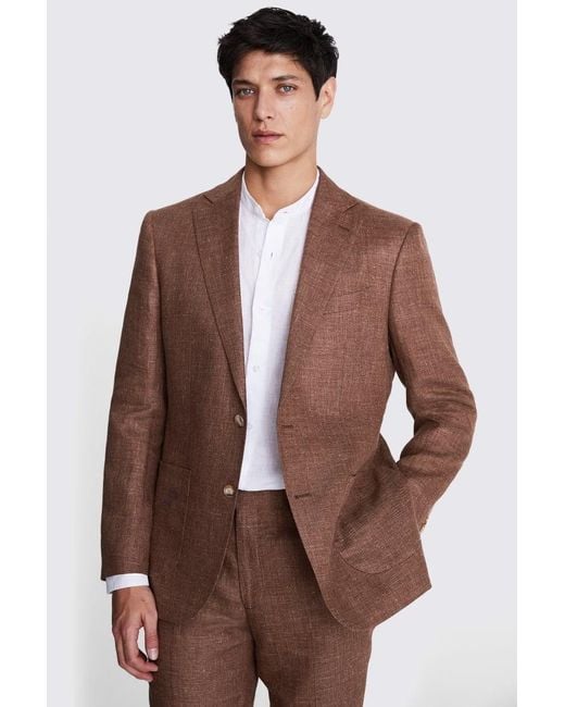 Moss Bros Brown Tailored Fit Copper Linen Suit Jacket for men