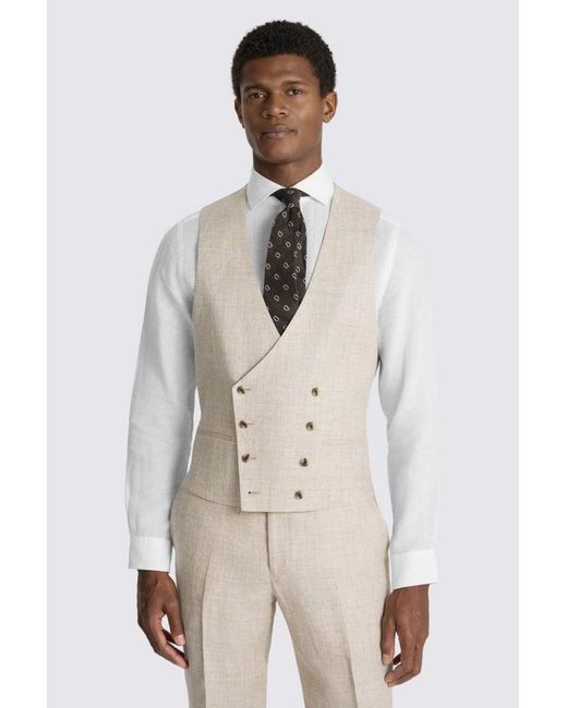 Moss Bros Natural Slim Fit Neutral Delave Linen Waistcoat for men