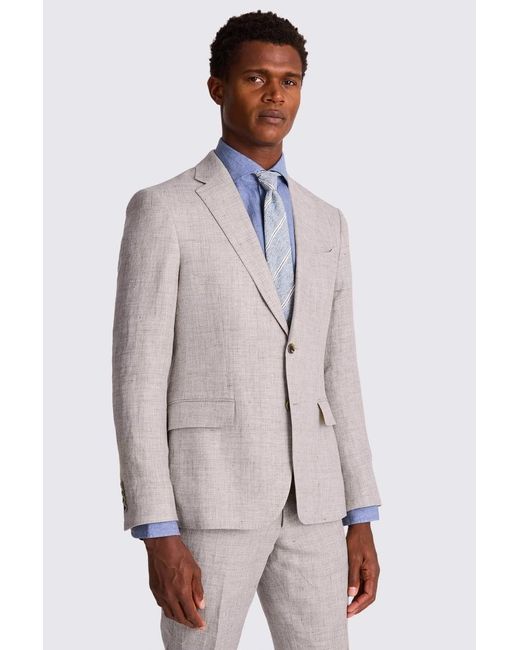 Moss Bros Brown Slim Fit Oatmeal Linen Suit Jacket for men