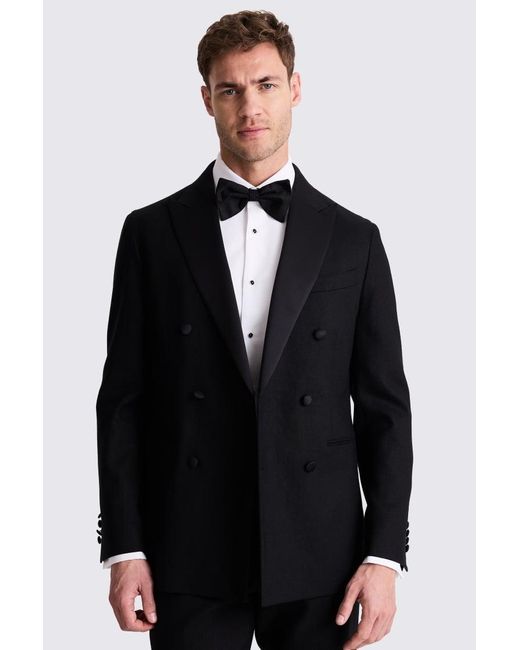 Moss Bros Blue Tailored Fit Linen Tuxedo Suit Jacket for men
