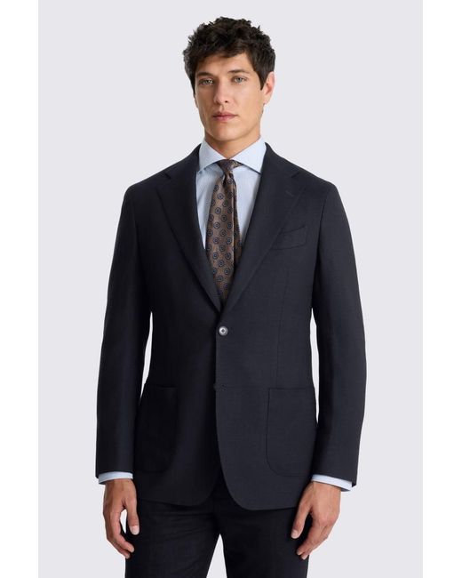 E thomas Blue Italian Tailored Fit Hopsack Jacket for men