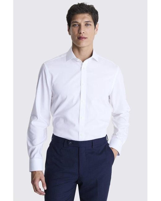 Moss Bros White Tailored Fit Pinpoint Oxford Contrast Non Iron Shirt for men