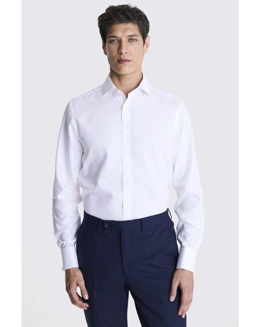Moss Bros White Tailored Fit Royal Oxford Non Iron Shirt for men