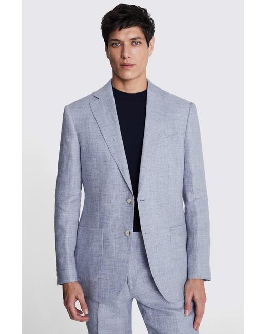 Moss Bros Blue Regular Fit Light Linen Suit Jacket for men