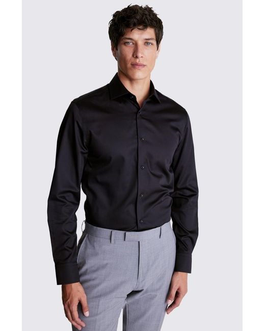 Moss Bros Black Cotton Sateen Dress Shirt for men