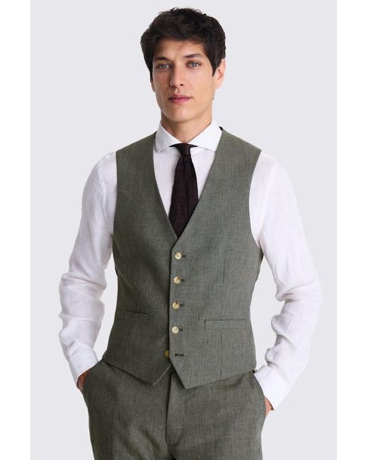 Moss Bros Gray Slim Fit Puppytooth Linen Waistcoat for men