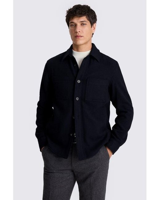 Moss Bros Black Waffle Texture Overshirt for men