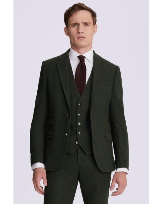 Moss Bros Green Slim Fit Khaki Donegal Tweed Suit Jacket for men
