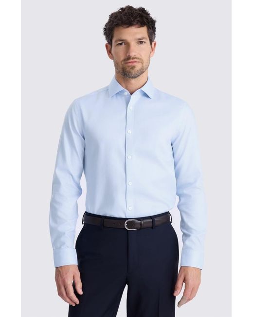 Moss Bros White Slim Fit Sky Royal Oxford Non-Iron Cotton Shirt for men