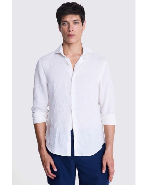 Moss Bros White Tailored Fit Off Linen Shirt for men