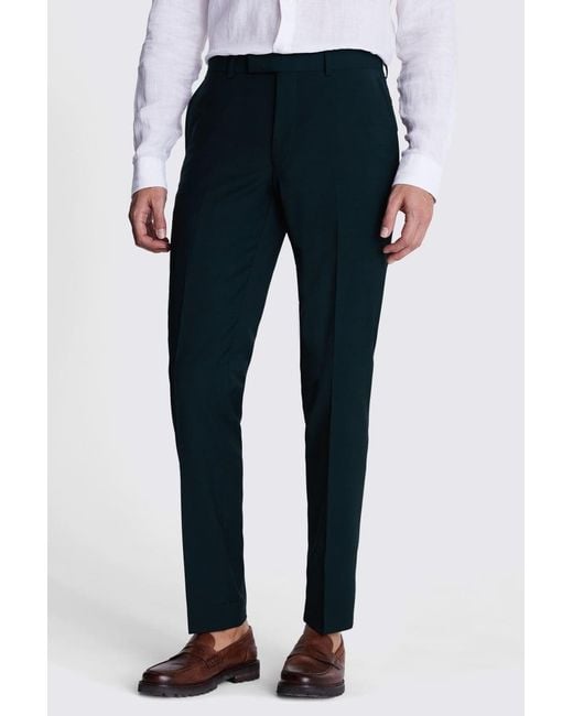 Moss Bros Blue Tailored Bottle Performance Trousers for men