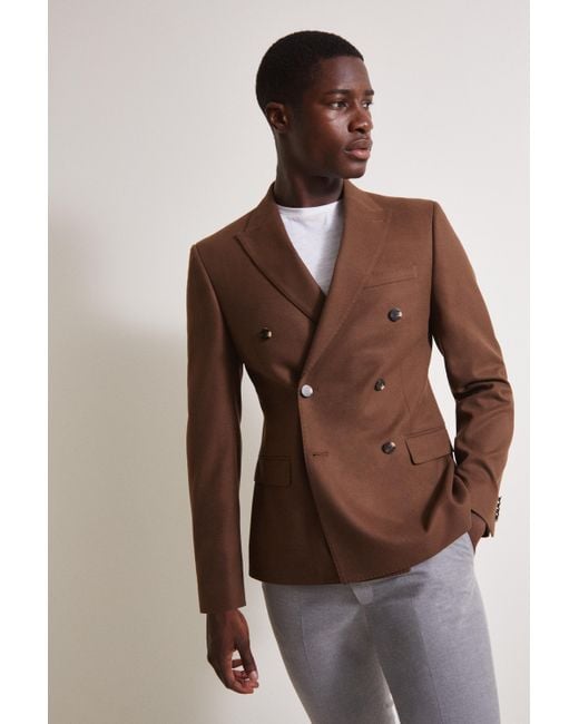 French Connection Brown Slim Fit Burnt Rust Double Breasted Jacket for men