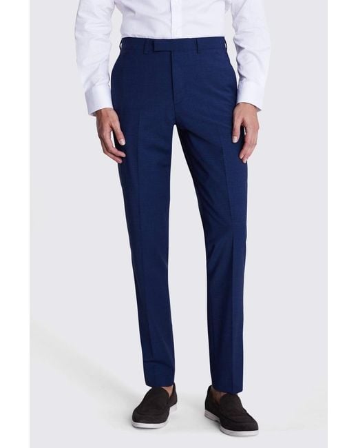 Moss Bros Blue Tailored Fit New Trousers for men