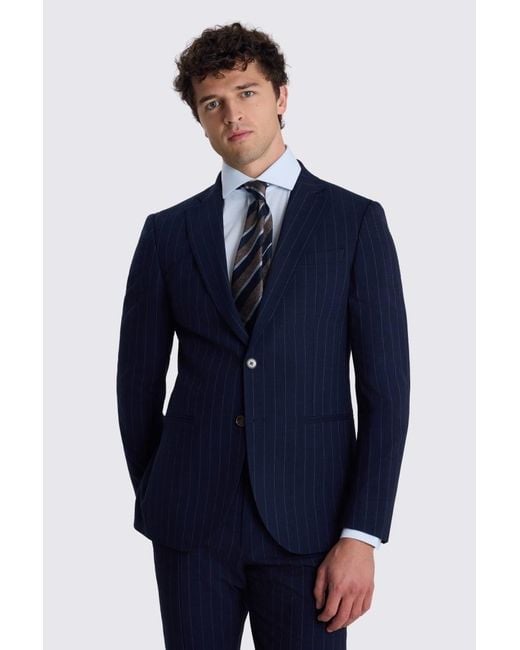 Moss Bros Blue Slim Fit Stripe Suit Suit Jacket for men