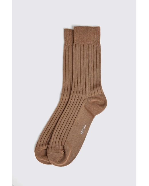 Moss Bros Brown Taupe Fine Ribbed Socks for men