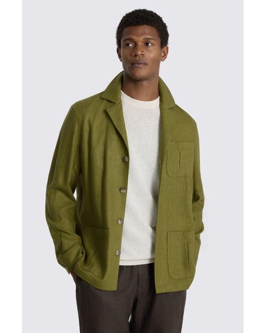 Moss Bros Green Lime Twill Linen-Blend Shacket for men