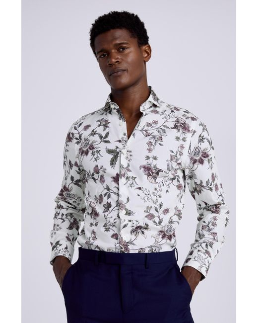 Moss Bros Gray Tailored Fit Rose Floral Shirt for men