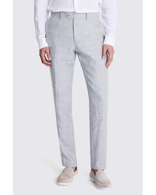 Moss Bros Gray Slim Fit Light Linen Trousers for men