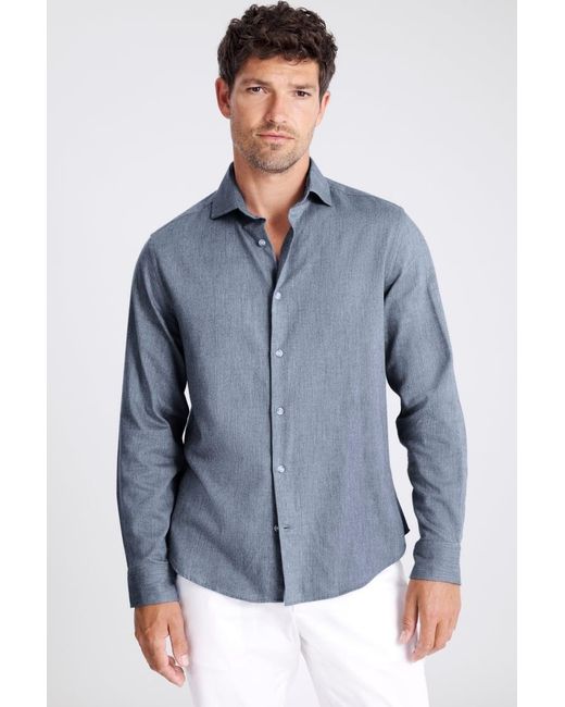 Moss Bros Gray Brushed Melange Cotton Shirt for men