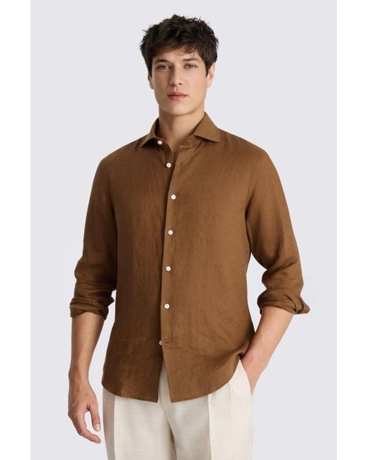 Moss Bros Brown Chestnut Linen Shirt for men