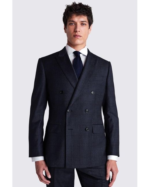 Moss Bros Blue Tailored Fit Check Performance Suit Jacket for men