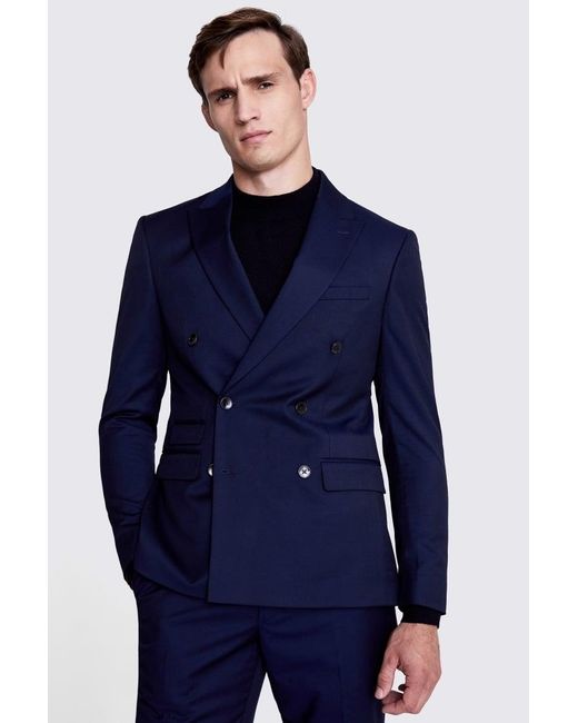 Moss Bros Blue Slim Fit Ink Stretch Suit Jacket for men