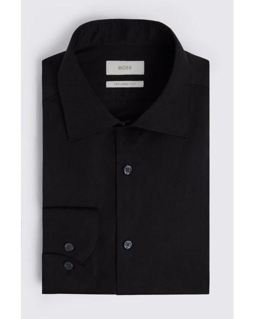 Moss Bros Black Tailored Fit Sateen Shirt for men
