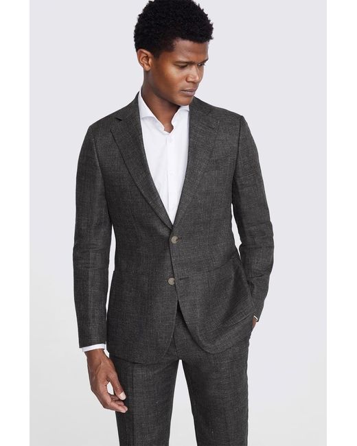 Moss Bros Gray Tailored Fit Khaki Linen Suit Jacket for men