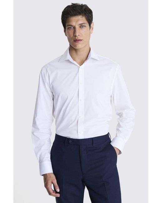 Moss Bros White Regular Fit Stretch Contrast Shirt for men