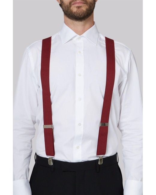 Moss Bros White Burgundy Clip-On Braces for men