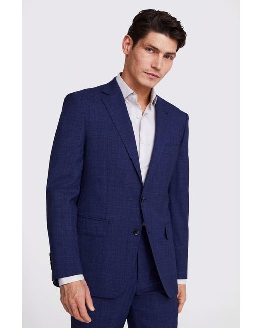Zegna Blue Italian Tailored Fit Check Suit Jacket for men