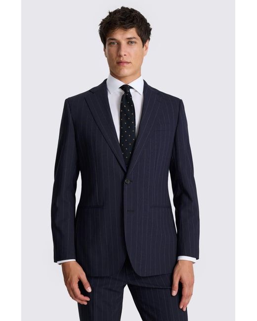 Moss Bros Blue Tailored Fit Stripe Performance Suit Jacket for men