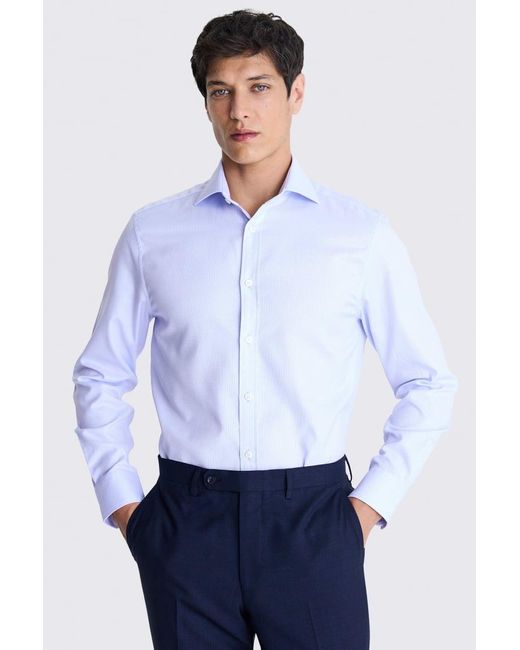 Moss Bros White Tailored Fit Sky Dobby Cotton Shirt for men