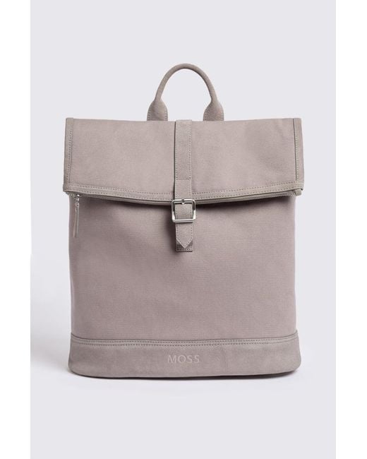 Moss Bros Gray Taupe Canvas & Suede Backpack for men