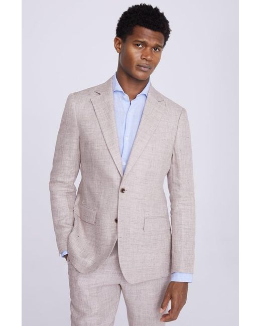 Moss Bros Purple Regular Fit Oatmeal Linen Suit Jacket for men